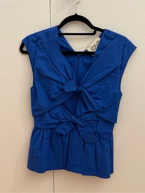 Tove Tie-Front Cap Sleeve Top in Royal Blue